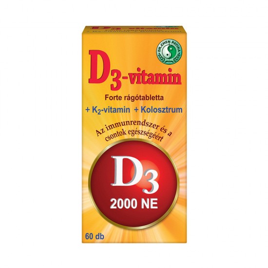Dr.Chen D3 Vitamin 2000Ne + K2 + Kolosztrum Rágótabletta 60db Dr.Chen D3 Vitamin 2000Ne + K2 + Kolosztrum Rágótabletta 60db