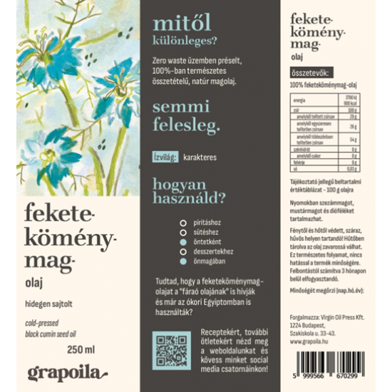 Grapoila Hidegen Sajtolt Feketeköménymag - Olaj 250ml