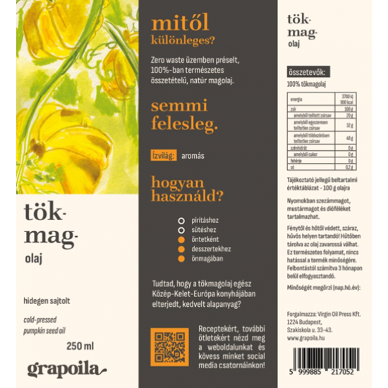 Grapoila Hidegen Sajtolt Tökmagolaj 250ml