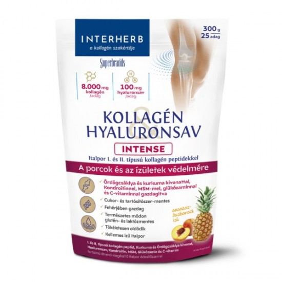 Interherb Kollagén Hyaluronsav Intense 25 Adag Ananász- Őszibarack Ízű 300g 
