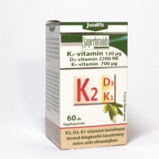 Jutavit Természetes K1 K2 és D3 Vitamin Olivaolajos Kapszula 60db