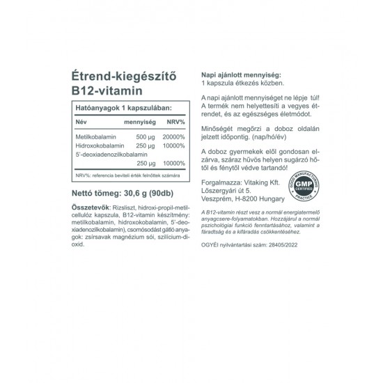 Vitaking B12-Vitamin Kapszula 1000µg 90db