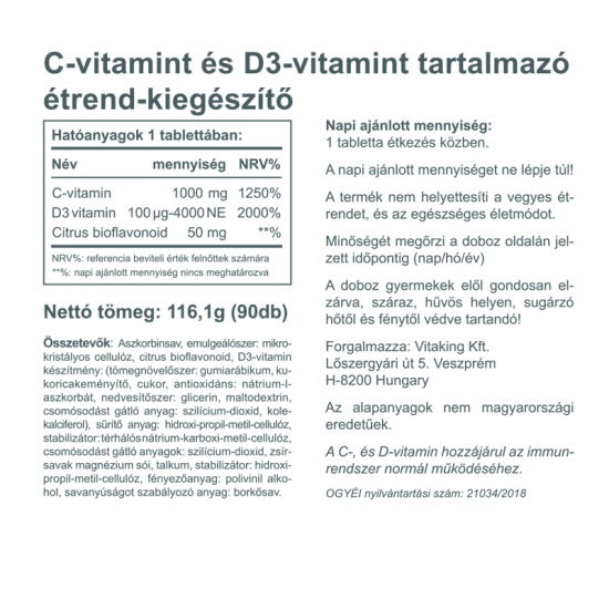 Vitaking 1000mg C-Vitamin+4000NE D3 90db