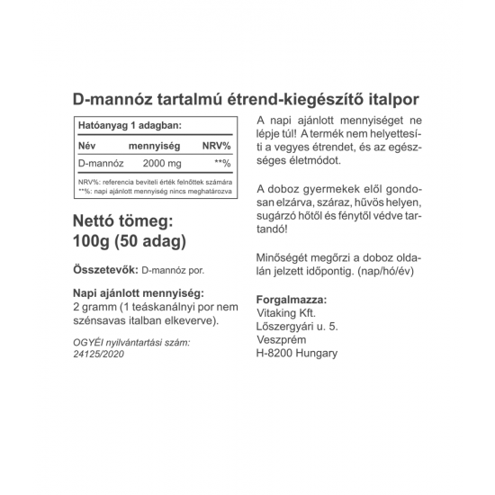Vitaking D-Mannose Por 100% 100g