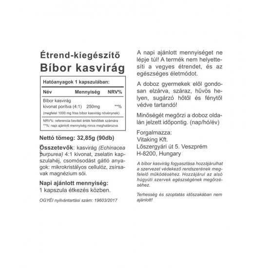 Vitaking Echinacea / Bíborkasvirág 250mg Kapszula 90db