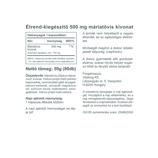 Vitaking Máriatövis Mag 500mg Kapszula 80 Db