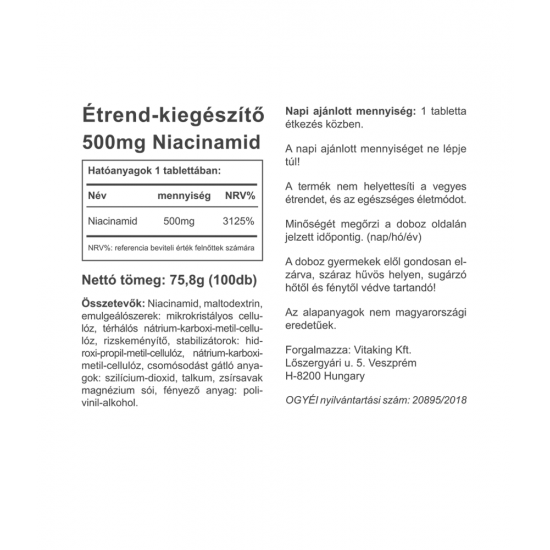Vitaking B3-Vitamin Niacinamid 500mg 100db