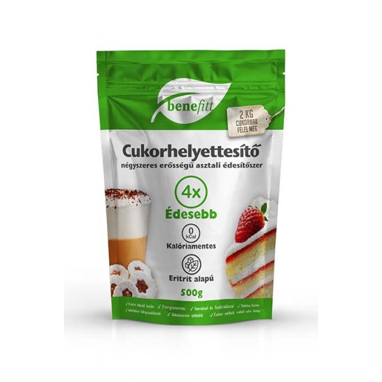 Benefitt Cukorhelyettesítő Négyszeres Édesítő Stevia+Eritrit+Szukralóz 500g